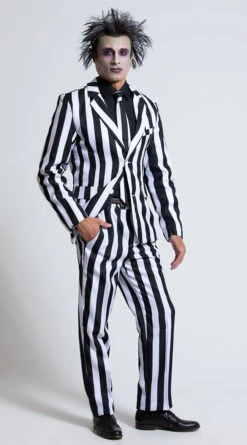 FEVER Men's White And Black Striped Suit Costume