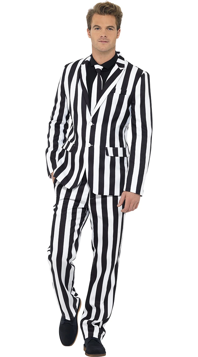 FEVER Men's White And Black Striped Suit Costume 9 FEVER Men's White And Black Striped Suit Costume - Image 7