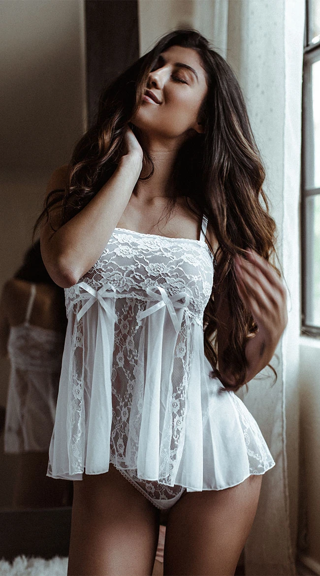 Sheer Stretch Lace Babydoll Set 3 Sheer Stretch Lace Babydoll Set