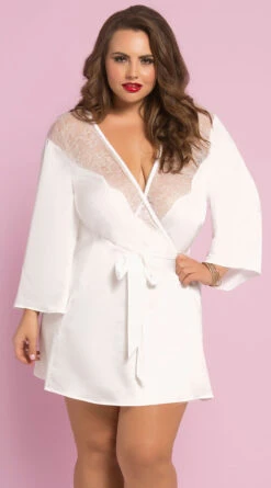 Plus Size Toast Of The Town Satin Robe 11 Plus Size Toast Of The Town Satin Robe -Playboy Store ST 10695X WHITE F