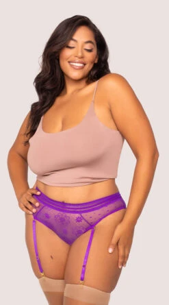 Plus Size Mesh And Lace Garter Panty 9 Plus Size Mesh And Lace Garter Panty -Playboy Store ST 10764X PURPLE YANDY PDP PS10052022 25