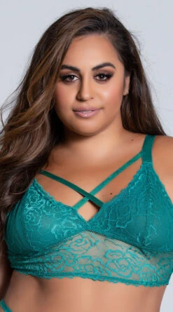 Plus Size Lacy Longline Lattice Bralette -Playboy Store ST 10784X TOP GREEN 3 PS07302020
