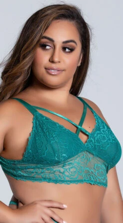 Plus Size Lacy Longline Lattice Bralette -Playboy Store ST 10784X TOP GREEN 5 PS07302020