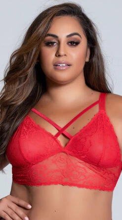 Plus Size Lacy Longline Lattice Bralette -Playboy Store ST 10784X TOP RED 2 PS07302020