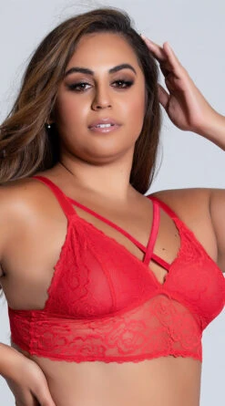 Plus Size Lacy Longline Lattice Bralette -Playboy Store ST 10784X TOP RED 4 PS07302020