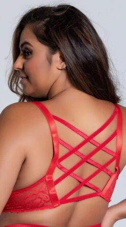 Plus Size Lacy Longline Lattice Bralette -Playboy Store ST 10784X TOP RED 9 PS07302020