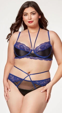 Plus Size Opulent Satin And Lace Bra Set -Playboy Store ST 11481X BLUEBLACK F 2023MAY