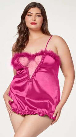 Plus Size Fuzzy Silk Chemise Set -Playboy Store ST 11506X PINK F 2023MAY