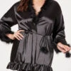 Plus Size Fuzzy Silk Short Robe 1 Plus Size Fuzzy Silk Short Robe -Playboy Store ST 11507X BLACK F 2023MAY