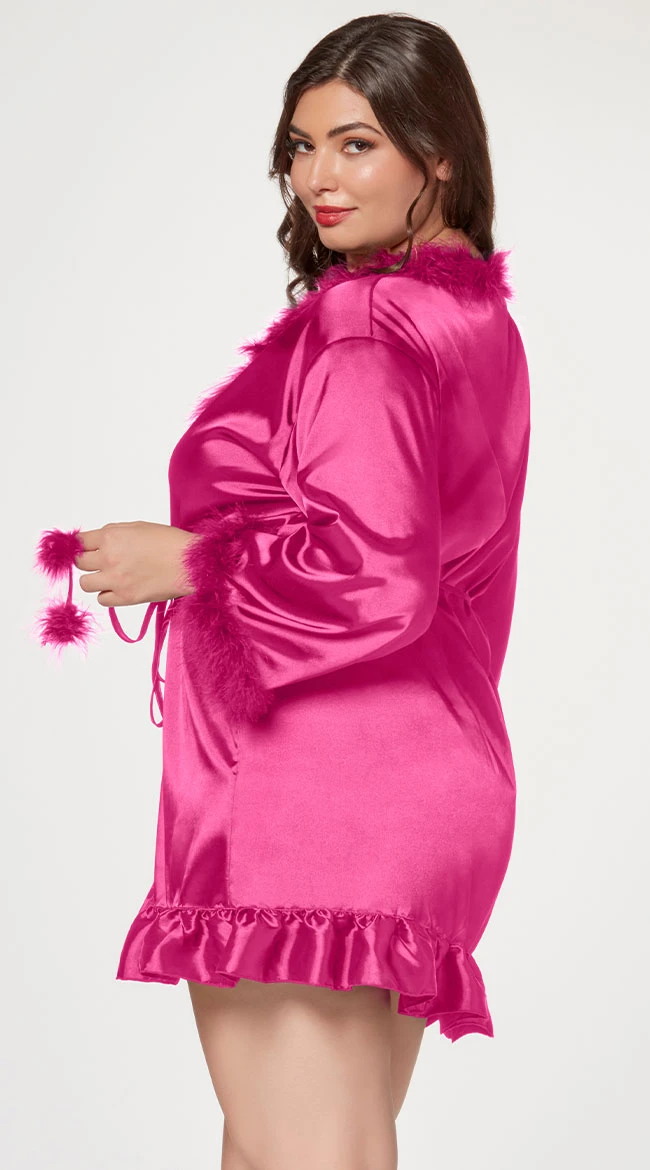 Plus Size Fuzzy Silk Short Robe 5 Plus Size Fuzzy Silk Short Robe - Image 3