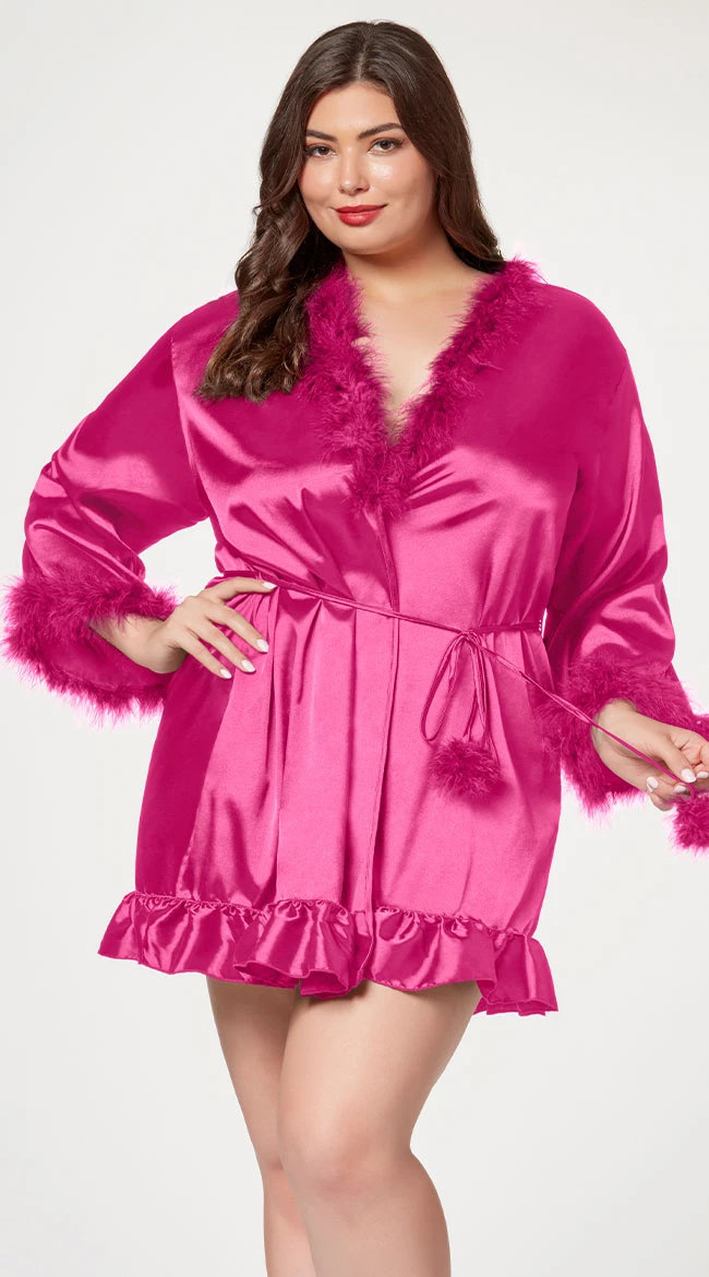 Plus Size Fuzzy Silk Short Robe 6 Plus Size Fuzzy Silk Short Robe - Image 4