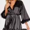 Fuzzy Silk Short Robe 2 Fuzzy Silk Short Robe -Playboy Store ST 11507 BLACK F 2023MAY