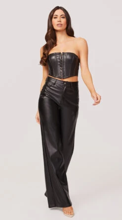 Cropped Faux Leather Corset -Playboy Store TIC TH27968 JODEE SLEEVELESS CORSET TOP LEATHER BLACK 485