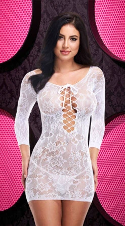 Lace Off-The-Shoulder Mini Dress 9 Lace Off-The-Shoulder Mini Dress -Playboy Store XG LC 74 WHT F 2019OctLapdance