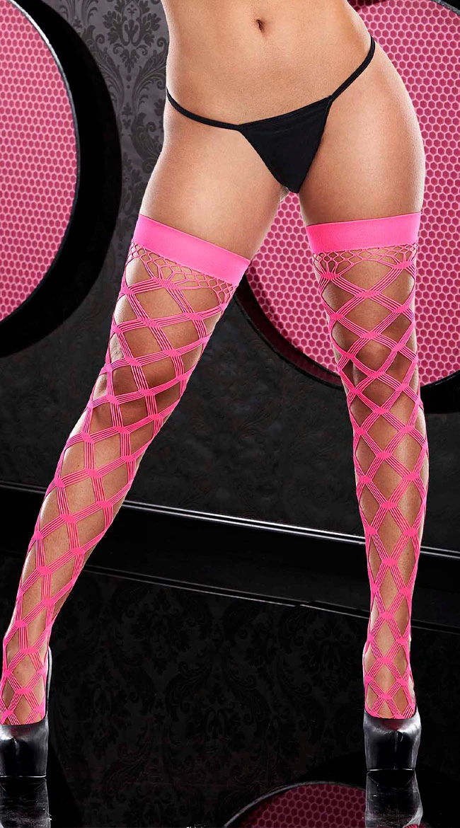 Neon Diamond Net Thigh High Stockings 3 Neon Diamond Net Thigh High Stockings