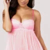 Yandy Walk It Off Pink Babydoll Set -Playboy Store YB 518100 BPNK UNDERWIRE LACE DEMI CUP BABYDOLL SET PINK 3351