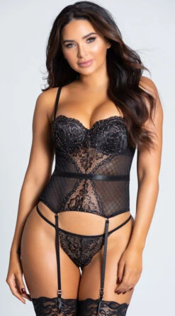 Yandy Flirty Flush Push-Up Black Bustier Set