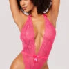 Yandy So Sweet Teddy -Playboy Store YO 52 11153 LACE HALTER DEEP V TEDDY PINK 2750