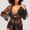 Yandy Vintage Luxury Robe Set -Playboy Store YO 94 11730 SHEER ROBE BOW BLACK 4313