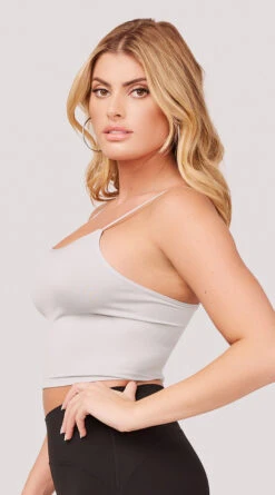 Seamless Cropped Tank Top -Playboy Store YT SML617 SEAMLESS SKINNY STRAP CROPPED CAMI LIGHT GRAY 1224 WEBSIZE