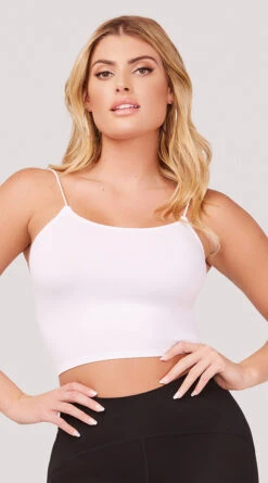 Seamless Cropped Tank Top -Playboy Store YT SML617 SEAMLESS SKINNY STRAP CROPPED CAMI WHITE 1176 WEBSIZE