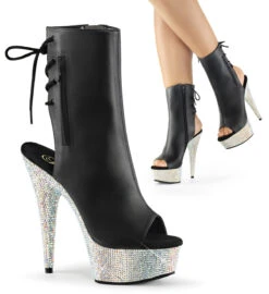 PLEASER 6" Open Toe Rhinestone Ankle Leather Boot